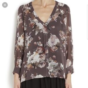 Joie Sz S Silk Aceline Print Popover Top Dark Floral
